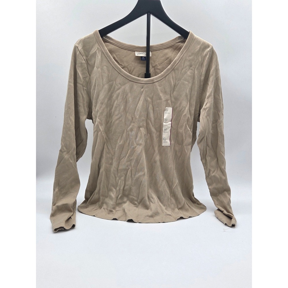 Universal Thread Women's XXL Beige Ribbed Scoop Neck Long Sleeve Top 101-496